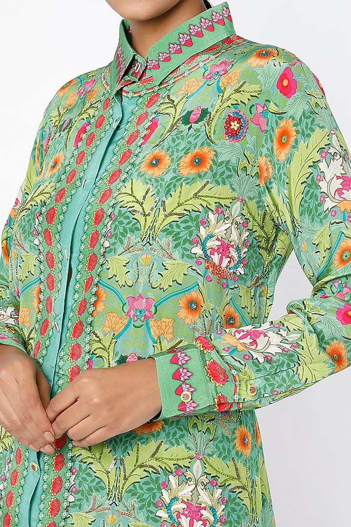 Leaf Green Digital Printed Shirt Tunic by SIDDHARTHA BANSAL at Pernia's Pop Up Shop