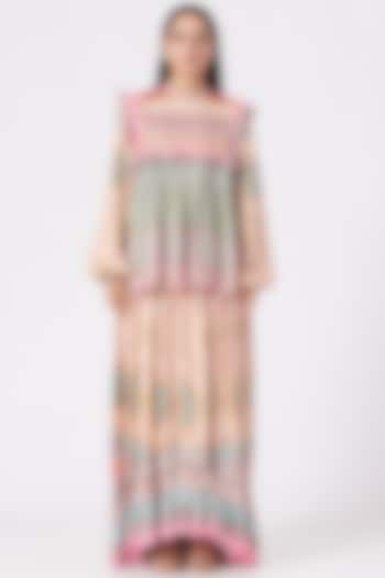 Beige Printed High-Low Skirt Set by SIDDHARTHA BANSAL