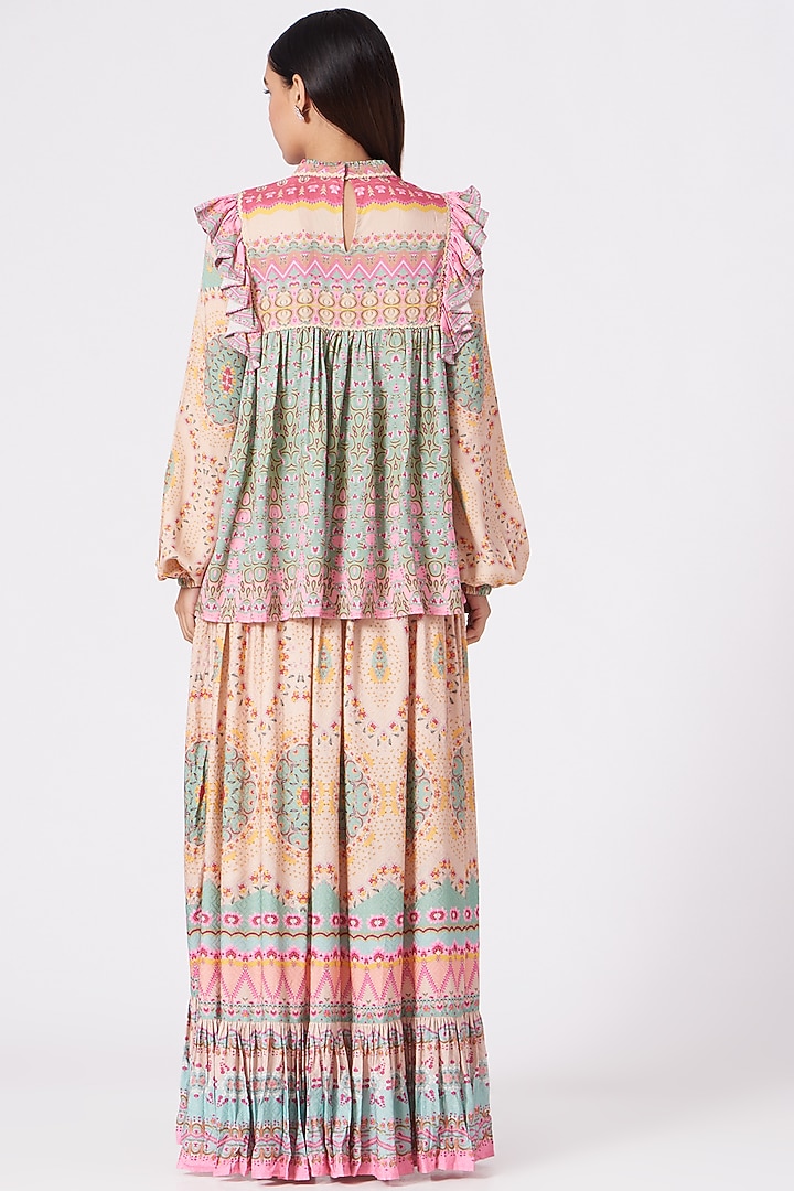 Beige Printed High-Low Skirt Set by SIDDHARTHA BANSAL at Pernia's Pop Up Shop