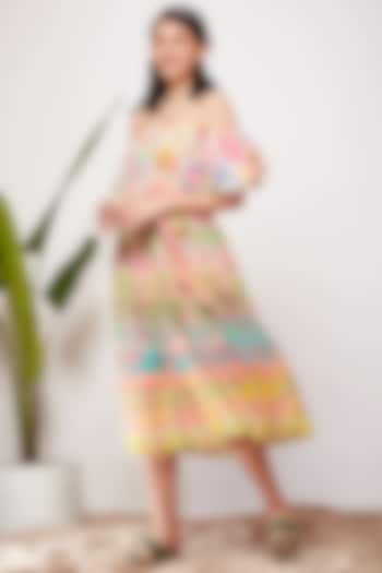 Multi-Colored Printed Off-Shoulder Vacation Dress by SIDDHARTHA BANSAL at Pernia's Pop Up Shop