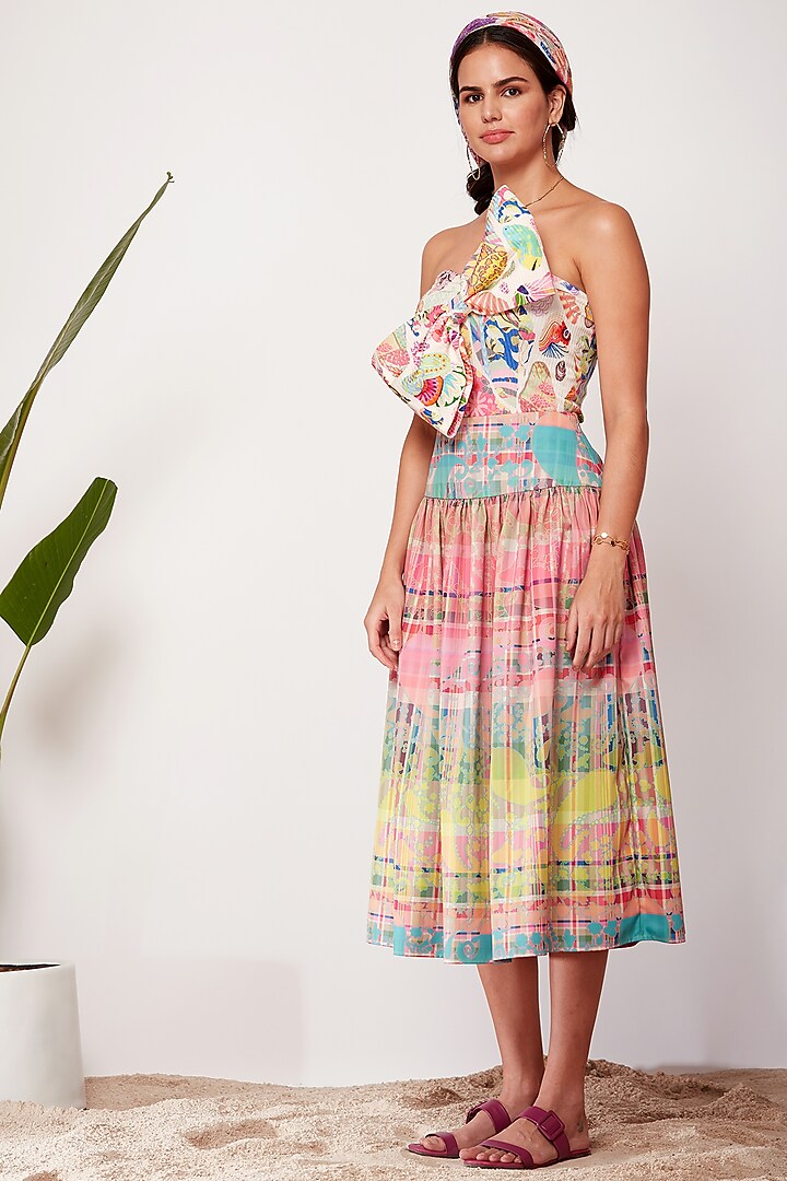 Multi-Colored Printed Gathered Skirt by SIDDHARTHA BANSAL