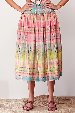 Multi-Colored Printed Gathered Skirt by SIDDHARTHA BANSAL