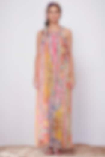 Multi-Colored Hand Embroidered Maxi Dress by SIDDHARTHA BANSAL