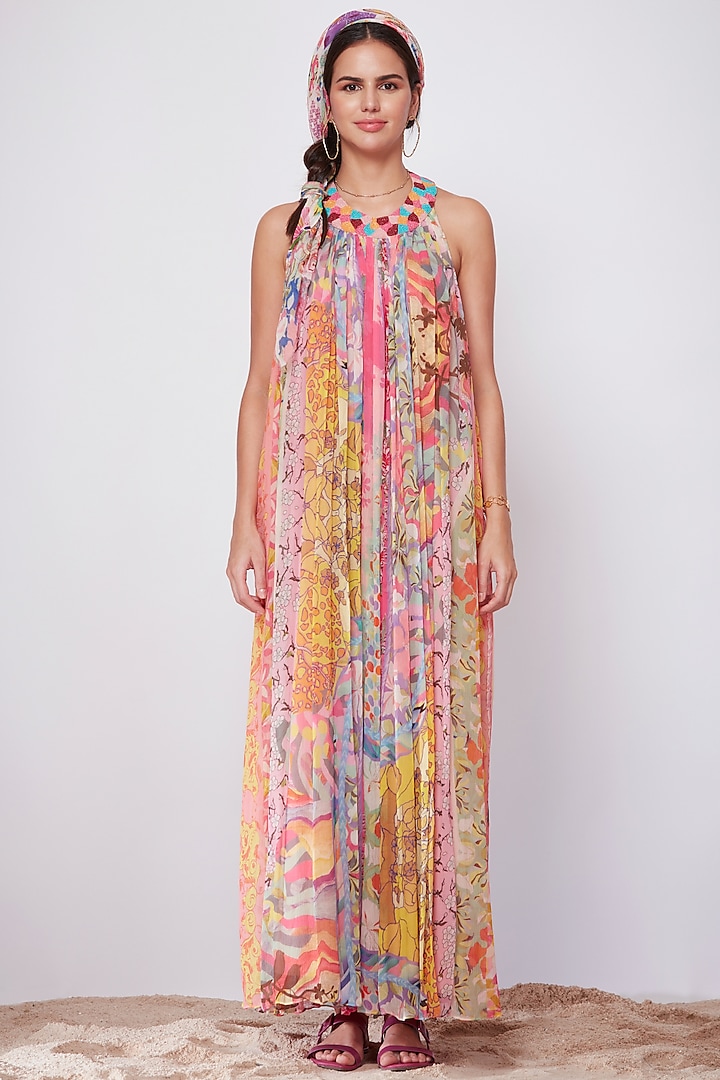 Multi-Colored Hand Embroidered Maxi Dress by SIDDHARTHA BANSAL