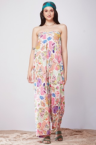 Multi-Colored Block Printed Off-Shoulder Jumpsuit by SIDDHARTHA BANSAL