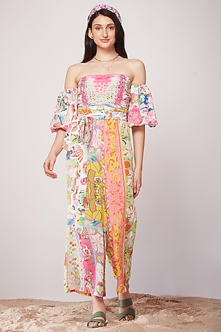 Multi-Colored Floral Printed Off-Shoulder Jumpsuit by SIDDHARTHA BANSAL