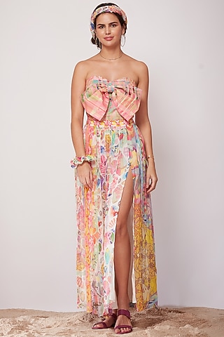 Multi-Colored Floral Printed Skirt by SIDDHARTHA BANSAL