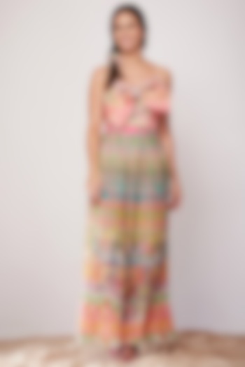 Multi-Colored Knife Pleated Skirt With Print by SIDDHARTHA BANSAL at Pernia's Pop Up Shop