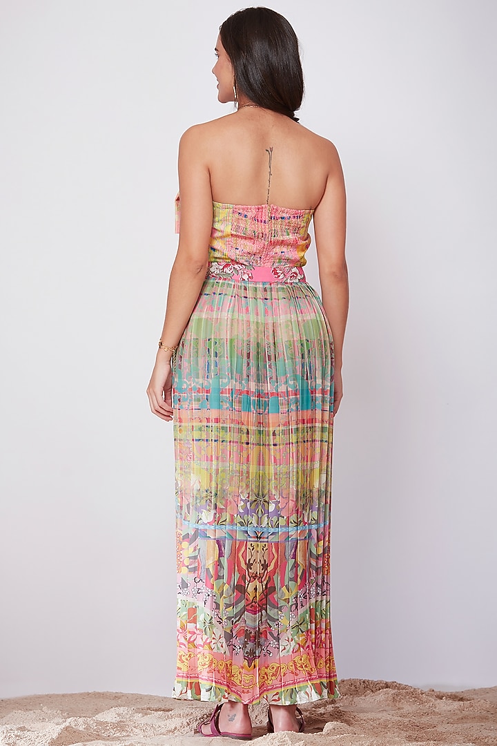 Multi-Colored Knife Pleated Skirt With Print by SIDDHARTHA BANSAL at Pernia's Pop Up Shop
