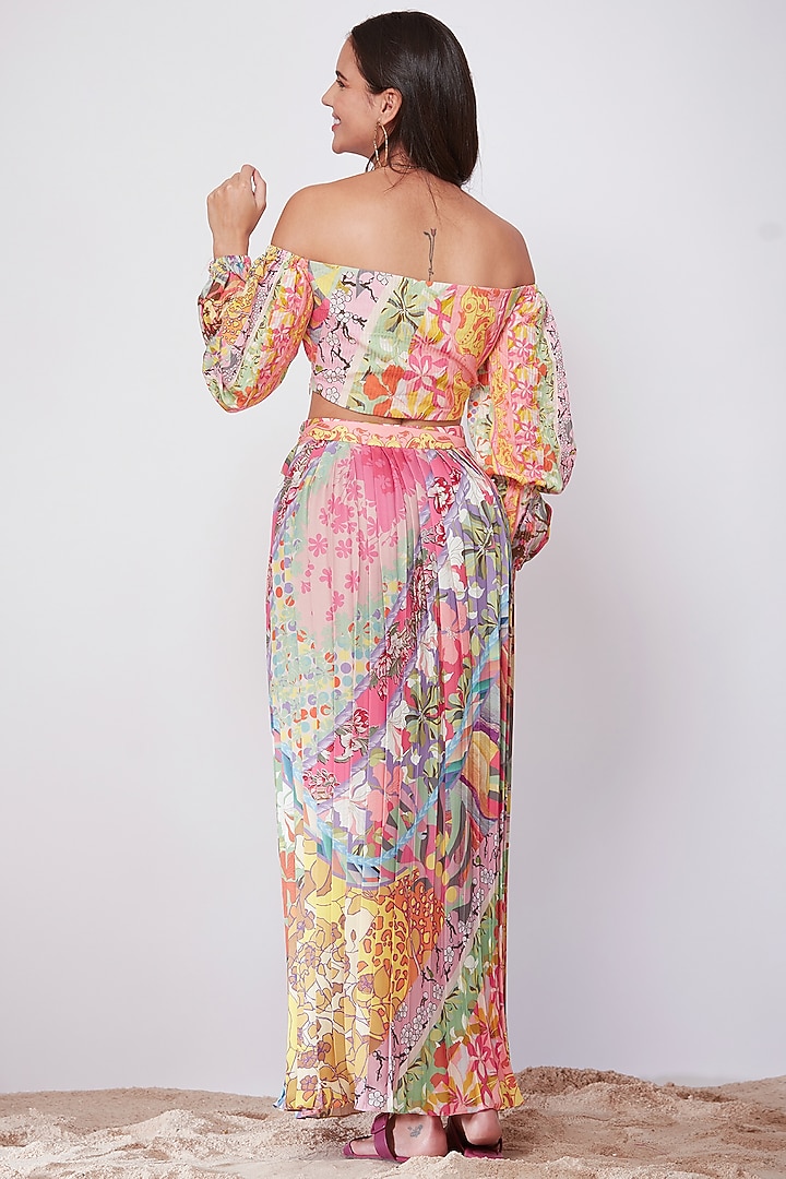 Multi-Colored Knife Pleated Skirt With Floral Print by SIDDHARTHA BANSAL at Pernia's Pop Up Shop