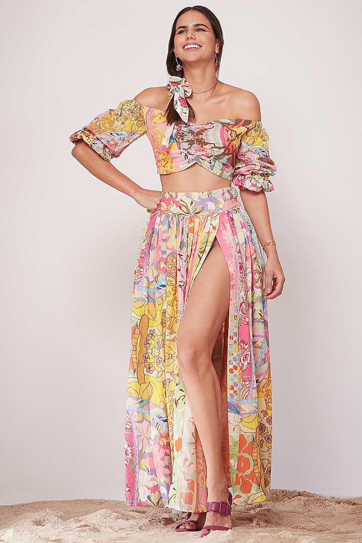 Multi-Colored Floral Printed Gathered Skirt by SIDDHARTHA BANSAL at Pernia's Pop Up Shop