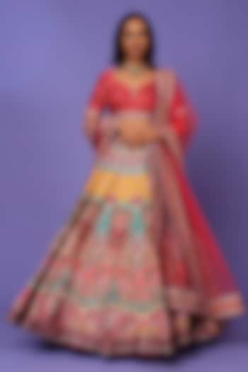Red Embroidered & Printed Wedding Lehenga Set by SIDDHARTHA BANSAL at Pernia's Pop Up Shop