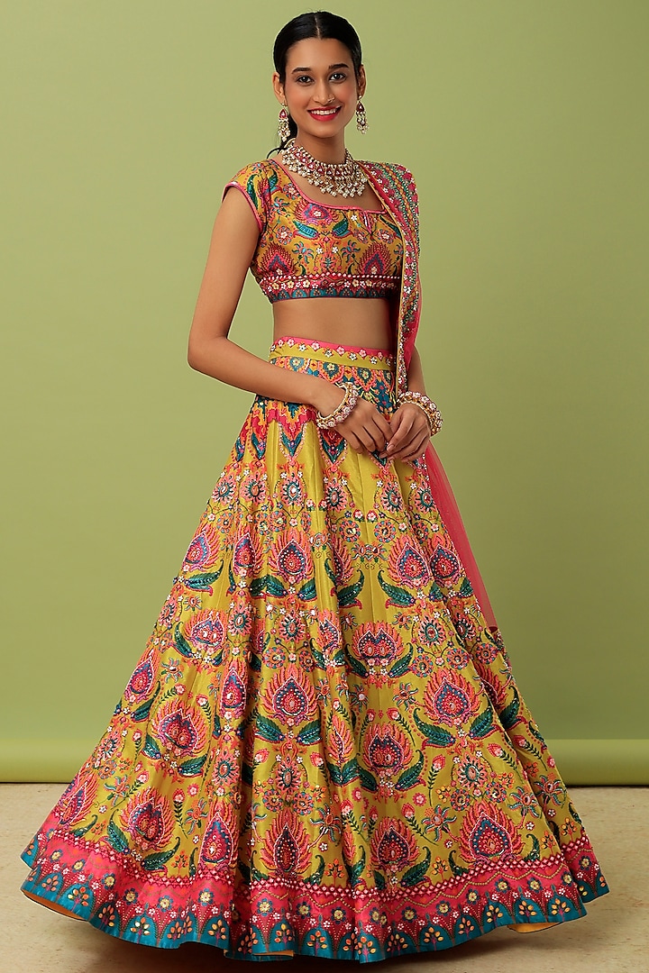 Yellow Embroidered Wedding Lehenga Set by SIDDHARTHA BANSAL at Pernia's Pop Up Shop