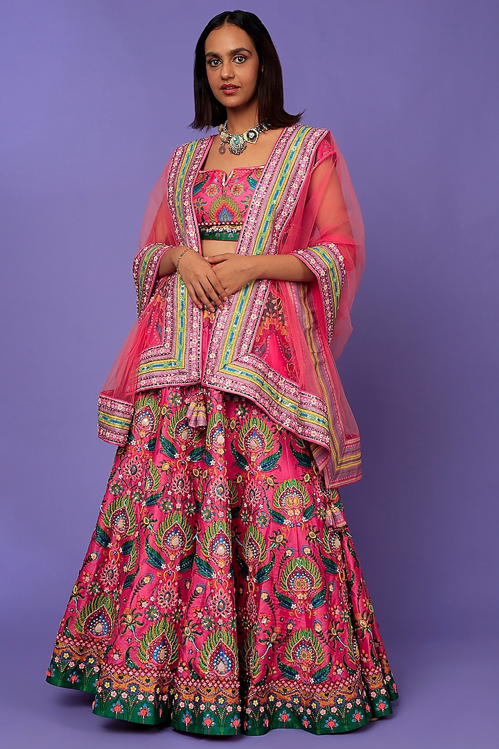 Pink Embroidered & Printed Kurta Set by SIDDHARTHA BANSAL