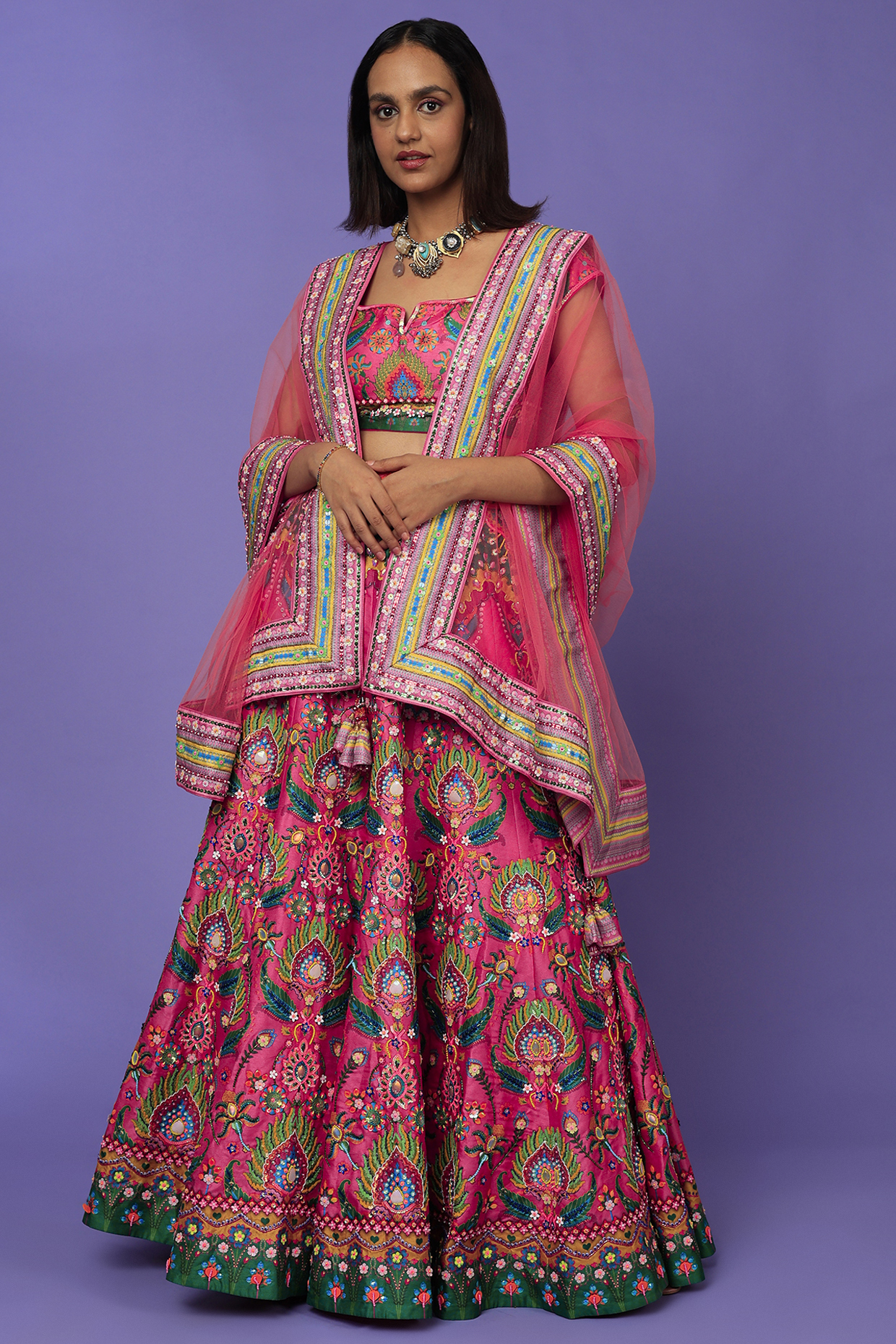 Pink Embroidered & Printed Kurta Set by SIDDHARTHA BANSAL