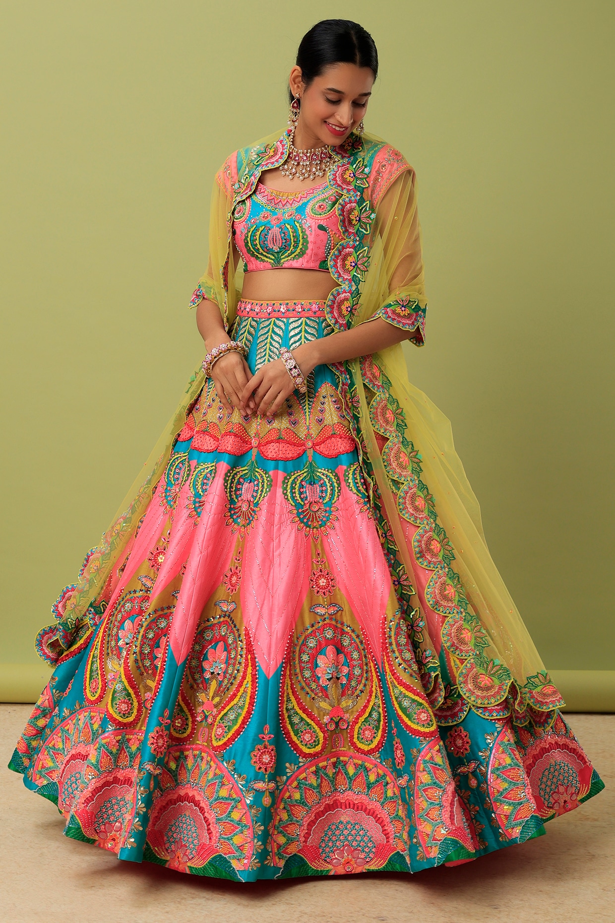 Banarasi Silk Sea Green Pink Designer Lehenga Choli at Rs 3860 in Mumbai