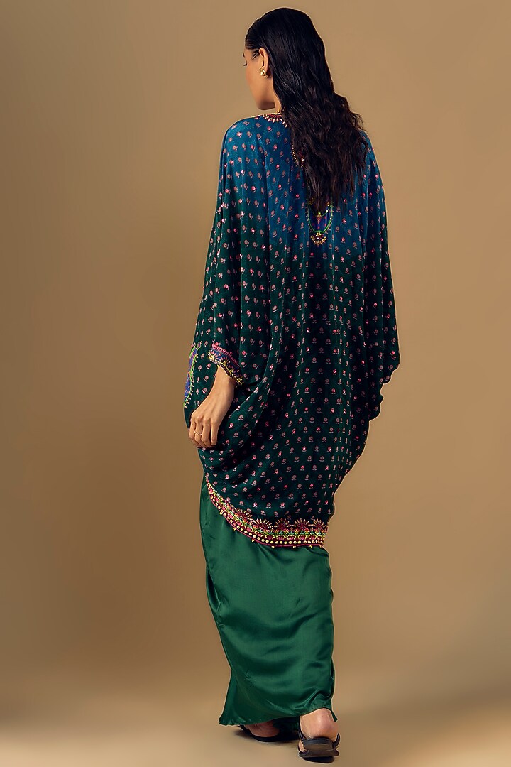 Blue & Red Pure Crepe Hand Embroidered Jacket Set by SIDDHARTHA BANSAL at Pernia's Pop Up Shop