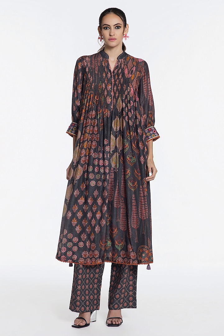 Charcoal Grey Modal Muslin Zari Embroidered Kurta Set by SIDDHARTHA BANSAL at Pernia's Pop Up Shop