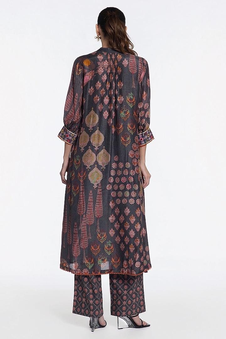 Charcoal Grey Modal Muslin Zari Embroidered Kurta Set by SIDDHARTHA BANSAL at Pernia's Pop Up Shop