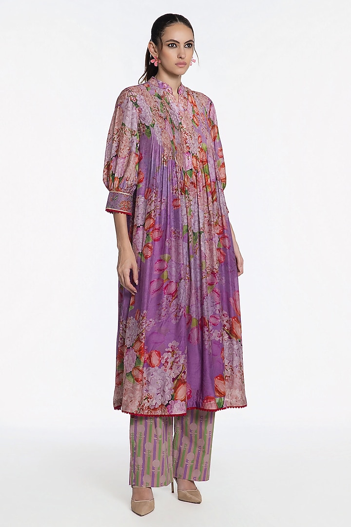 Lilac Modal Muslin Zari Embroidered Kurta Set by SIDDHARTHA BANSAL at Pernia's Pop Up Shop