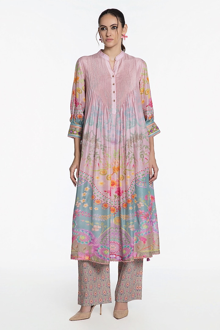 Blush Pink Modal Muslin Zari Embroidered Kurta Set by SIDDHARTHA BANSAL at Pernia's Pop Up Shop