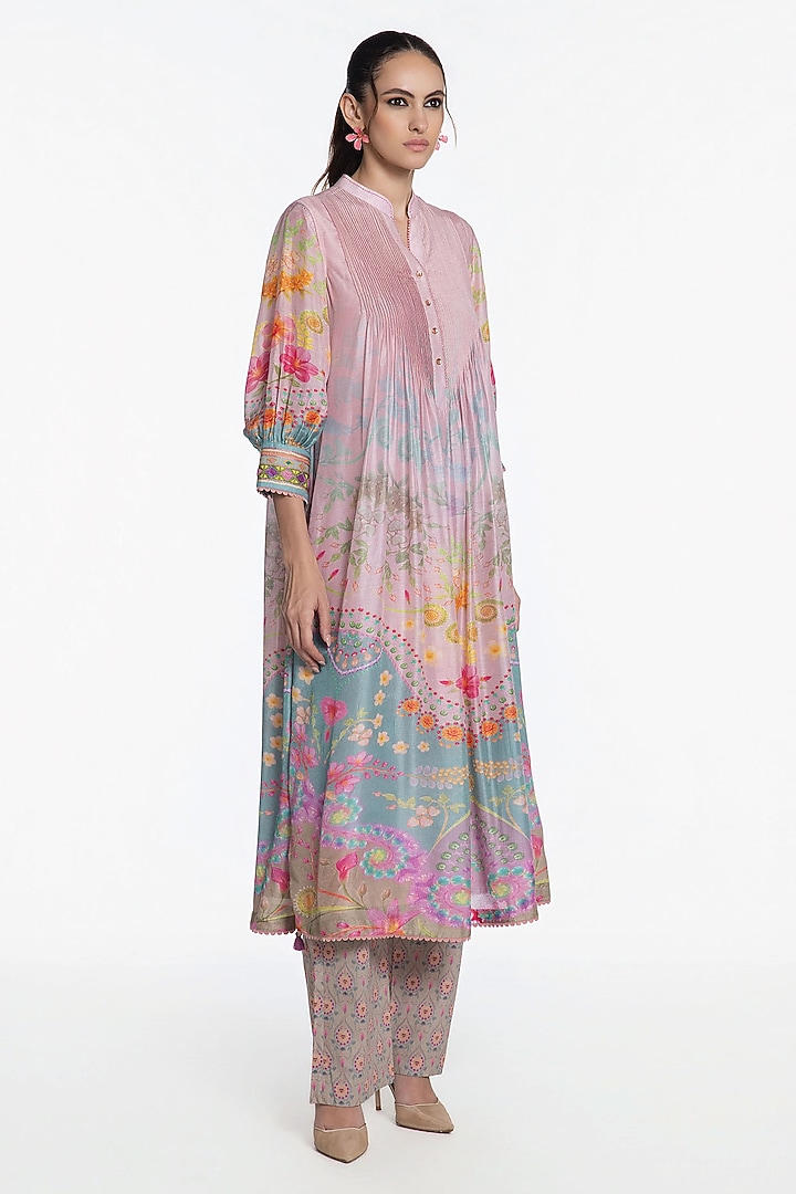 Blush Pink Modal Muslin Zari Embroidered Kurta Set by SIDDHARTHA BANSAL at Pernia's Pop Up Shop