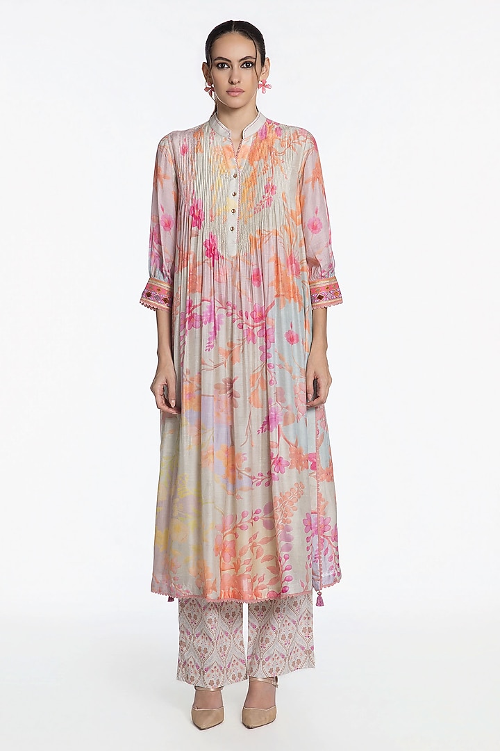 Multi-Coloured Modal Muslin Zari Embroidered Kurta Set by SIDDHARTHA BANSAL at Pernia's Pop Up Shop