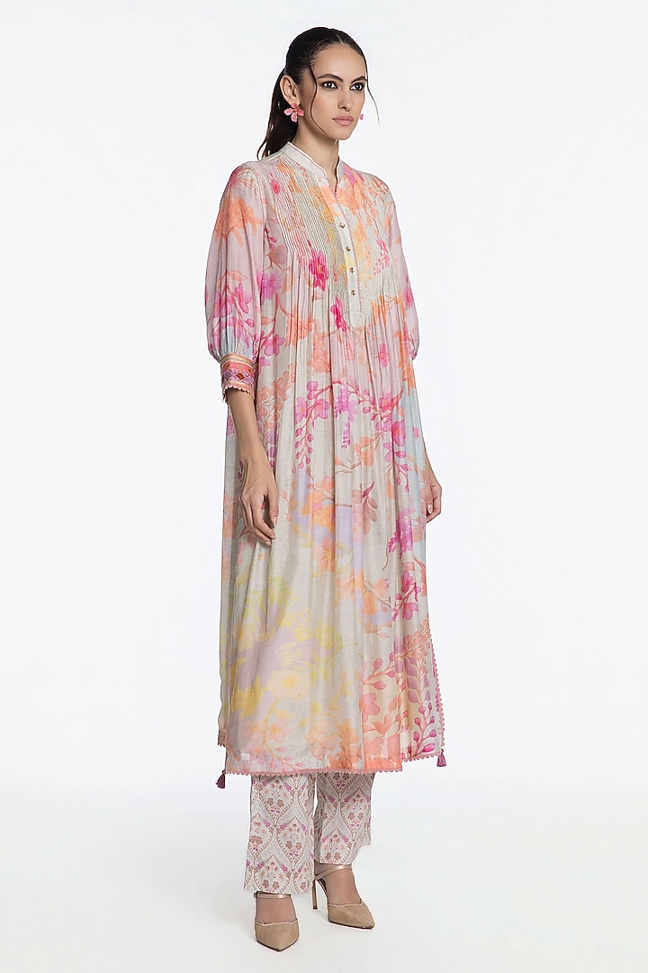 Multi-Coloured Modal Muslin Zari Embroidered Kurta Set by SIDDHARTHA BANSAL at Pernia's Pop Up Shop