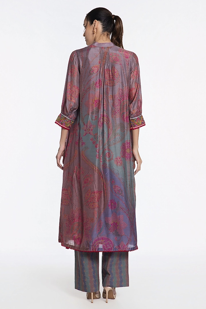 Grey Rose Muslin Zari Embroidered Kurta Set by SIDDHARTHA BANSAL at Pernia's Pop Up Shop
