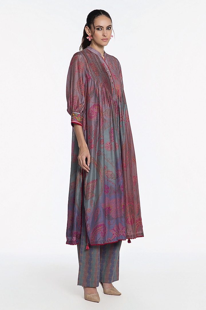 Grey Rose Muslin Zari Embroidered Kurta Set by SIDDHARTHA BANSAL at Pernia's Pop Up Shop