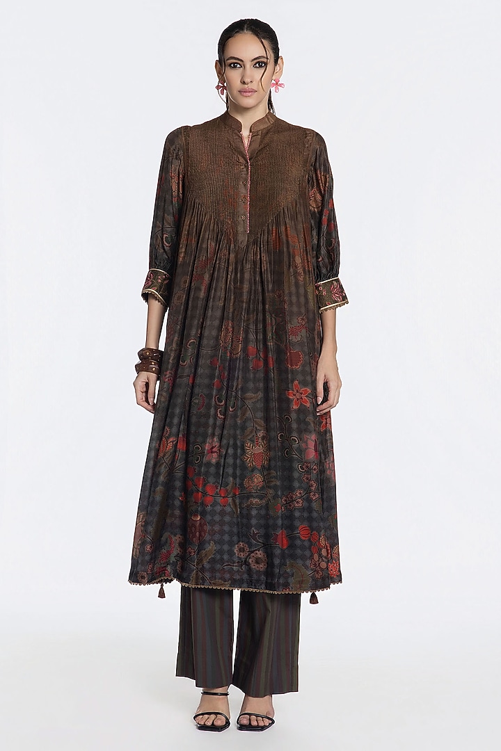 Midnight Brown Modal Muslin Zari Embroidered Kurta Set by SIDDHARTHA BANSAL at Pernia's Pop Up Shop