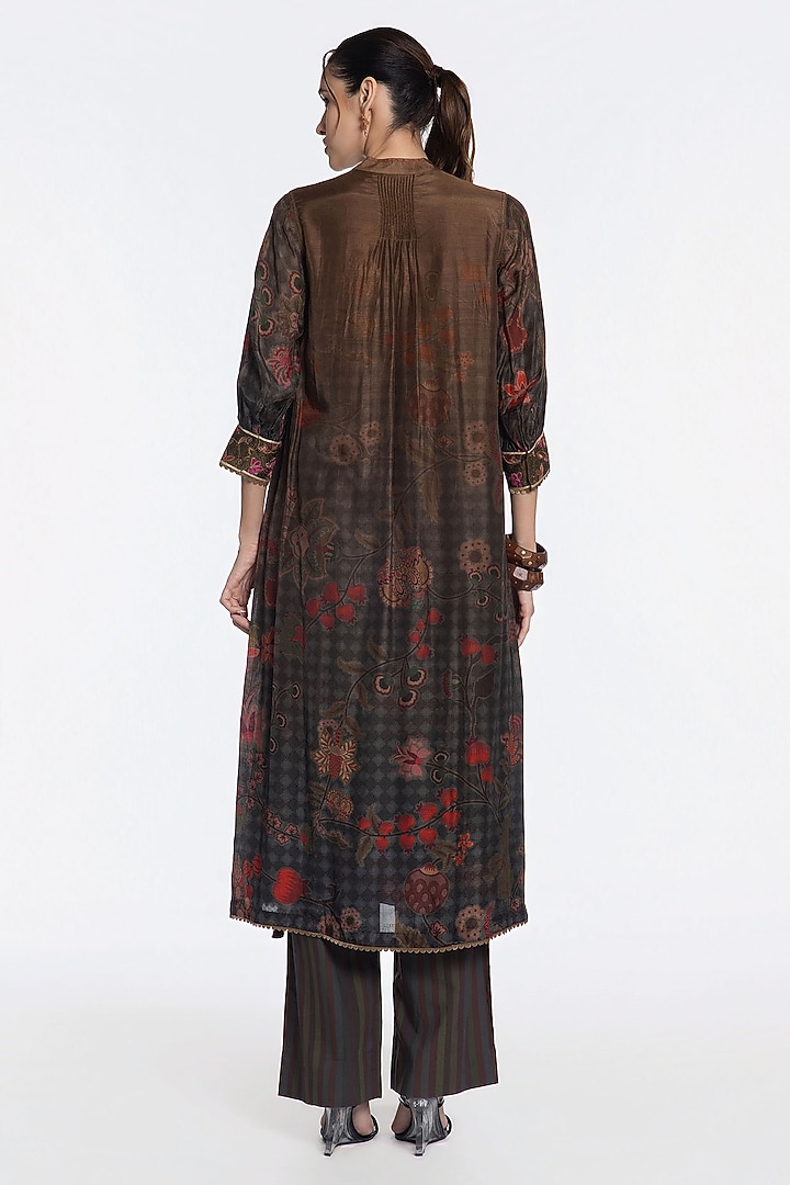 Midnight Brown Modal Muslin Zari Embroidered Kurta Set by SIDDHARTHA BANSAL at Pernia's Pop Up Shop