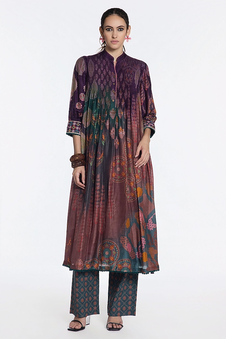 Grey Green Muslin Zari Embroidered Kurta Set by SIDDHARTHA BANSAL at Pernia's Pop Up Shop