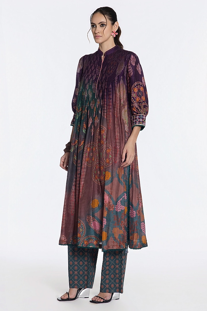Grey Green Muslin Zari Embroidered Kurta Set by SIDDHARTHA BANSAL at Pernia's Pop Up Shop