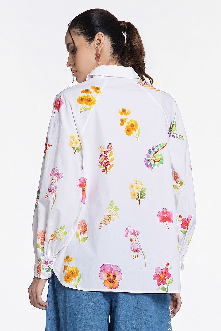 Ivory Cotton Floral Printed Shirt by SIDDHARTHA BANSAL at Pernia's Pop Up Shop