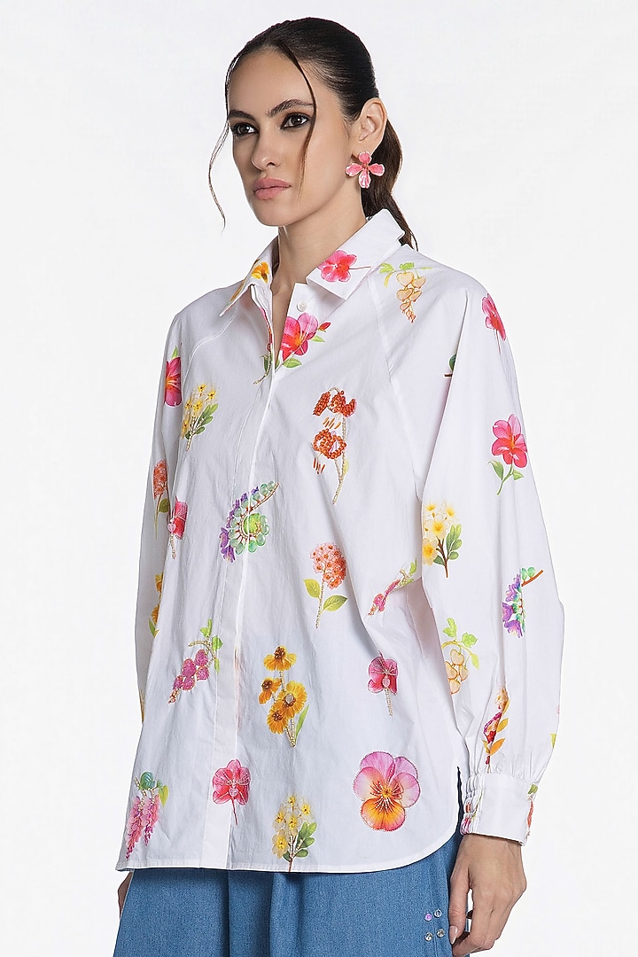 Ivory Cotton Floral Printed Shirt by SIDDHARTHA BANSAL at Pernia's Pop Up Shop