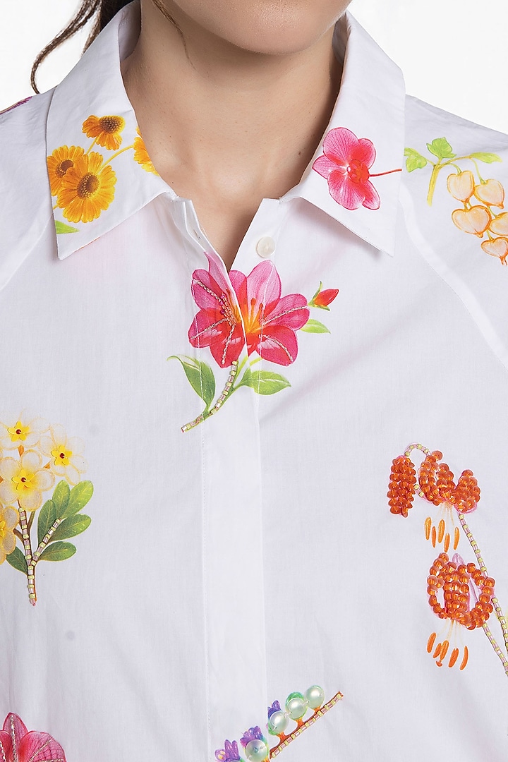 Ivory Cotton Floral Printed Shirt by SIDDHARTHA BANSAL at Pernia's Pop Up Shop