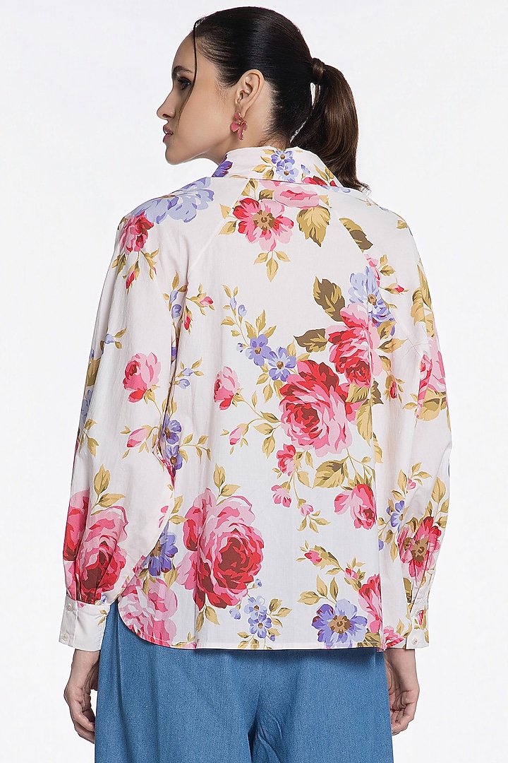 Ivory Cotton Floral Printed Shirt by SIDDHARTHA BANSAL at Pernia's Pop Up Shop