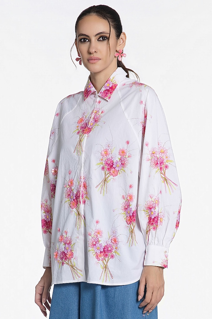 Ivory Cotton Floral Printed Shirt by SIDDHARTHA BANSAL at Pernia's Pop Up Shop