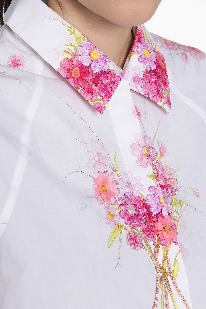 Ivory Cotton Floral Printed Shirt by SIDDHARTHA BANSAL at Pernia's Pop Up Shop