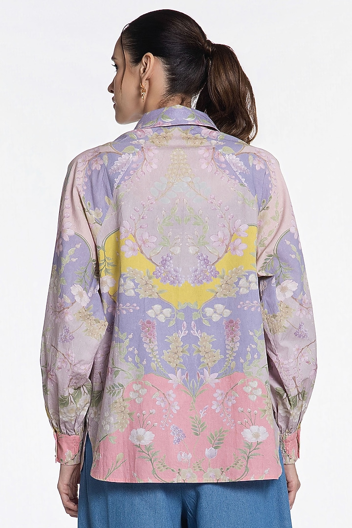 Pink Cotton Floral Printed Shirt by SIDDHARTHA BANSAL at Pernia's Pop Up Shop