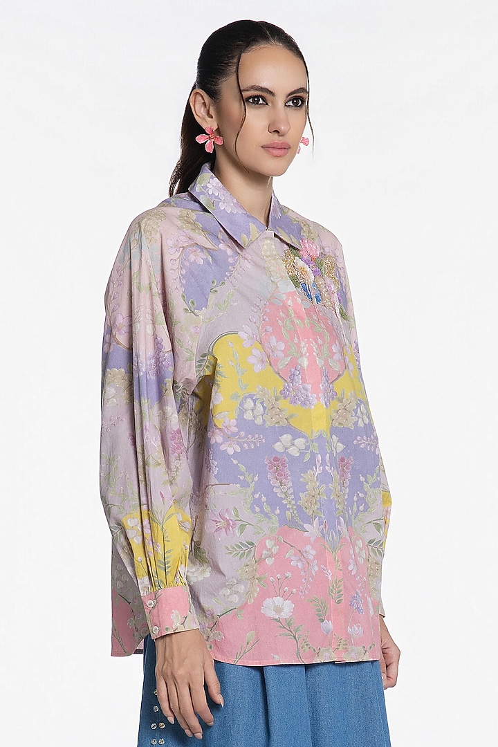 Pink Cotton Floral Printed Shirt by SIDDHARTHA BANSAL at Pernia's Pop Up Shop