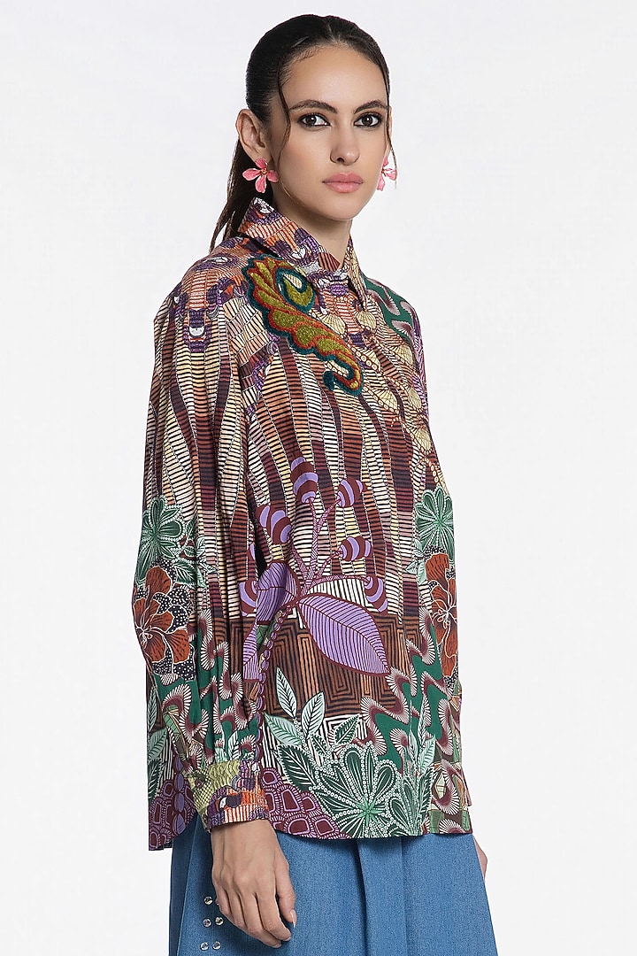 Brown Cotton Printed Shirt by SIDDHARTHA BANSAL at Pernia's Pop Up Shop