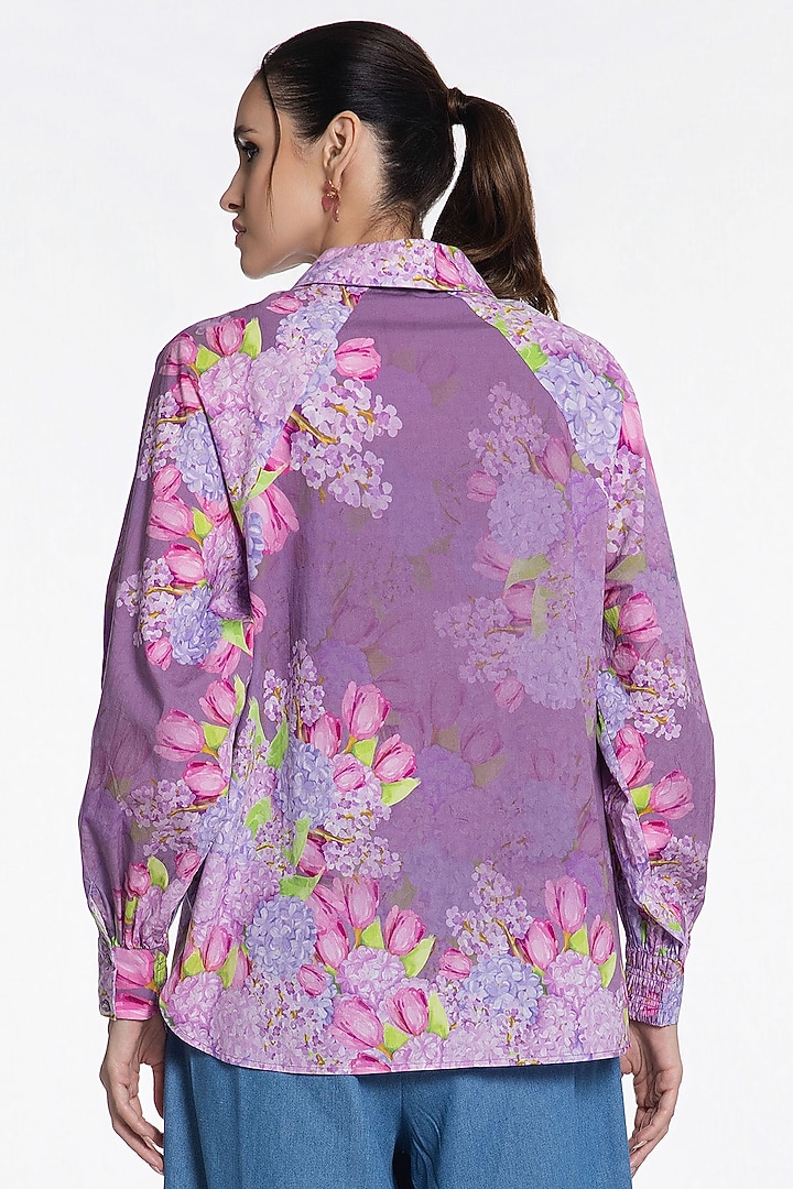 Lilac Cotton Floral Printed Shirt by SIDDHARTHA BANSAL at Pernia's Pop Up Shop
