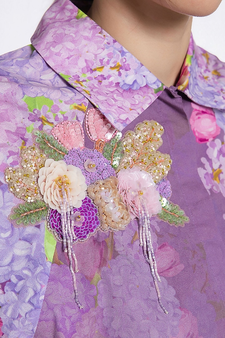 Lilac Cotton Floral Printed Shirt by SIDDHARTHA BANSAL at Pernia's Pop Up Shop
