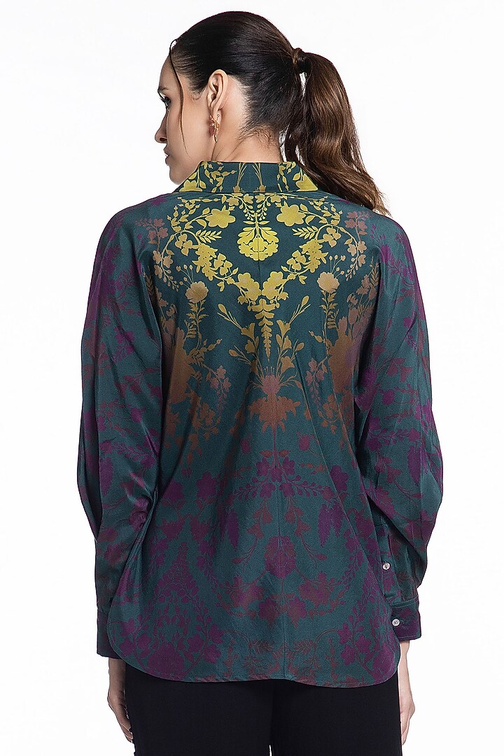 Deep Green Ombre Silk Printed Shirt by SIDDHARTHA BANSAL at Pernia's Pop Up Shop