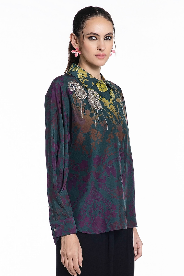 Deep Green Ombre Silk Printed Shirt by SIDDHARTHA BANSAL at Pernia's Pop Up Shop