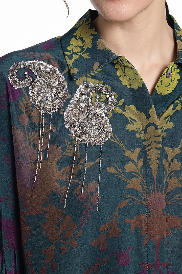 Deep Green Ombre Silk Printed Shirt by SIDDHARTHA BANSAL at Pernia's Pop Up Shop