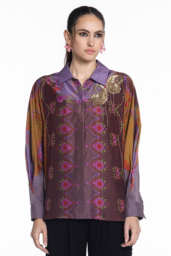 Purple Pink Silk Printed Shirt by SIDDHARTHA BANSAL at Pernia's Pop Up Shop