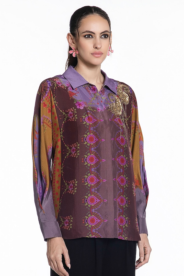 Purple Pink Silk Printed Shirt by SIDDHARTHA BANSAL at Pernia's Pop Up Shop